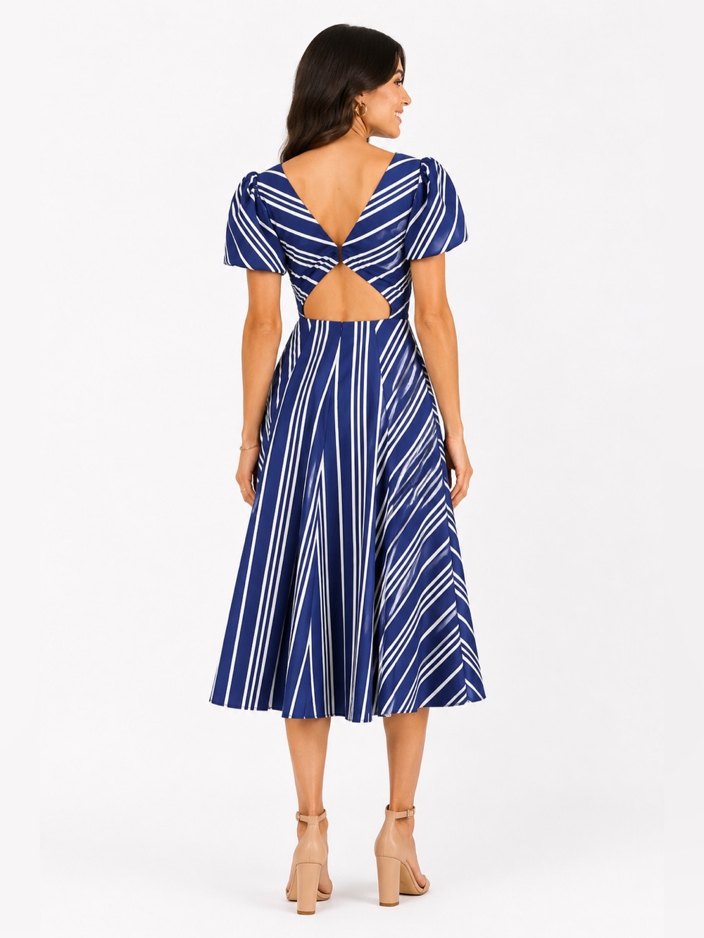 Kate Spade Navy Blue Cafe Stripe Cutout Back Midi Dress - Sz 6 - Picture 6 of 6